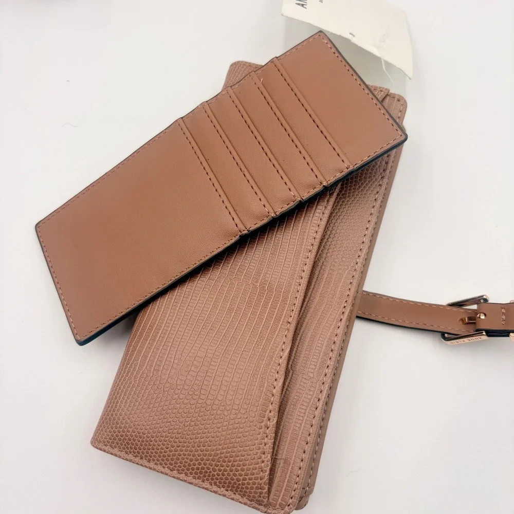 Anne Klein‎ 2 Piece Buckle Wallet Mocha Lizard Embossed Slim Card Case NEW